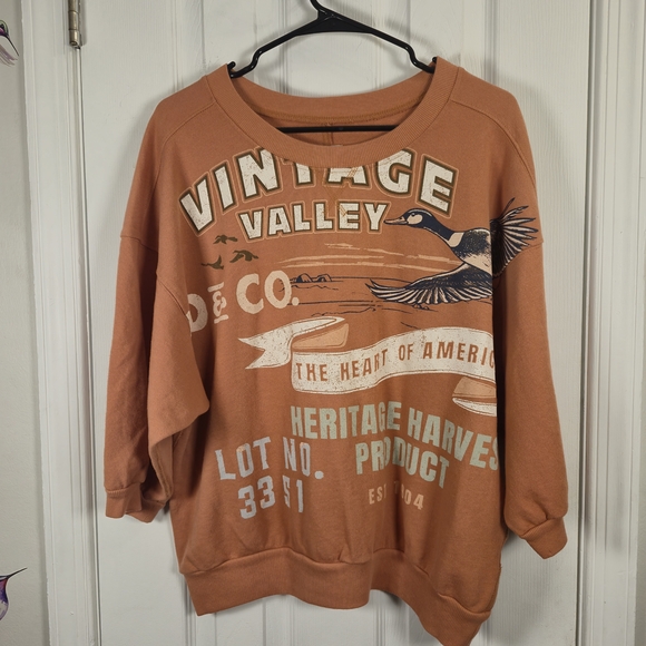 Pilcro Anthropologie Vintage Valley Graphic Sweatshirt Terracotta Goose Size L - Picture 2 of 7